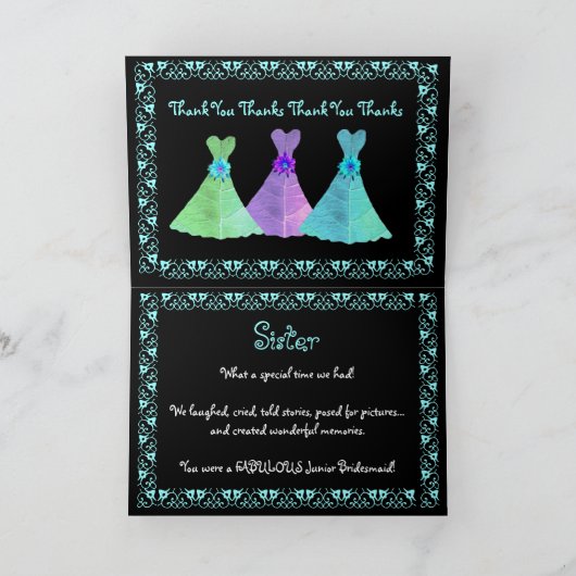 カスタム-服を持つ後輩の新婦付添人ありがとう サンキューカード (内部)