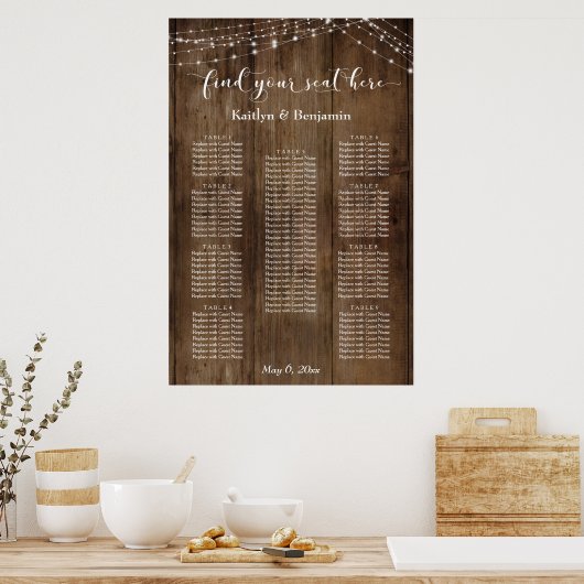 カスタム&木製ライトの非定型レイアウトの座席表 ポスター (キッチン)