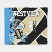 カスタム – 水ポロ🤽 ♀️金ゴールド、白黒 フリースブランケット (正面(横))