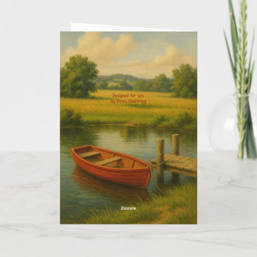 カスタム 父の日 赤い船 & トラクター 湖畔で サンキューカード (裏面)