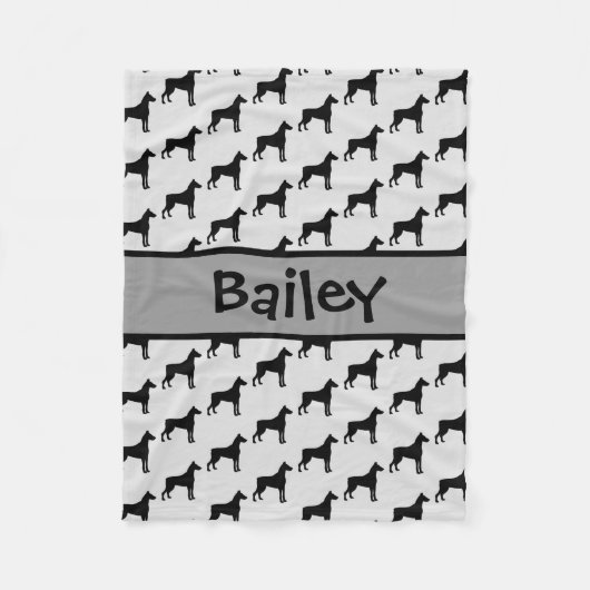 カスタム(犬)ドーベルマン・ピンシェルドッグシルエット フリースブランケット (正面)