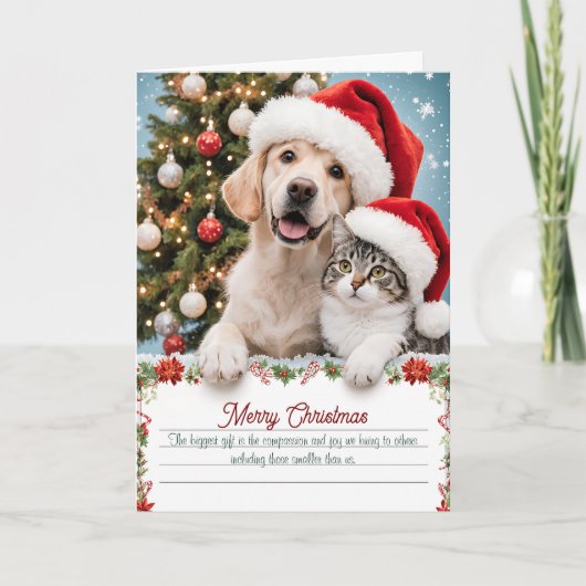 カスタム 猫と犬のクリスマス メッセージ カード (正面)