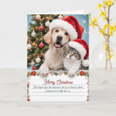 カスタム 猫と犬のクリスマス メッセージ カード (黄色い花)