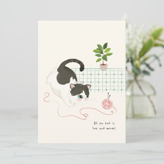 [カスタム] 猫の一日 - 編み物は愛だけ サンキューカード (スタンド正面)