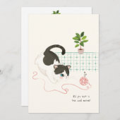 [カスタム] 猫の一日 - 編み物は愛だけ サンキューカード (正面/裏面)