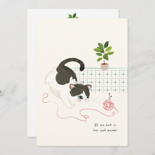 [カスタム] 猫の一日 - 編み物は愛だけ サンキューカード (正面/裏面)