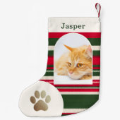 カスタム 猫の写真と名前 赤と緑のストライプ スモールクリスマスストッキング (裏面)