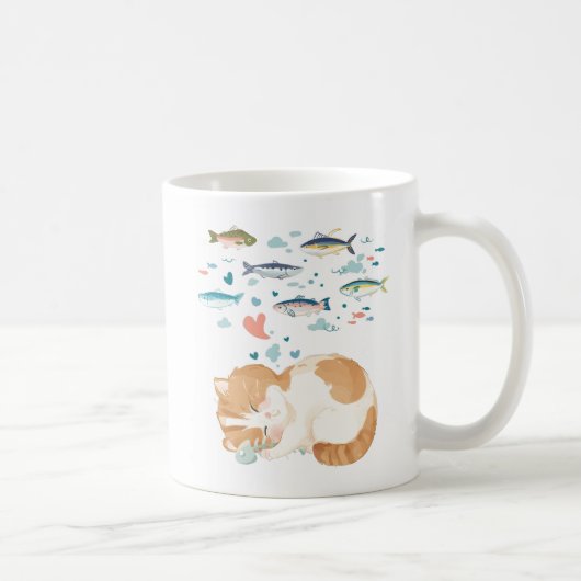 [カスタム]猫の日-魚の夢 コーヒーマグカップ (右)