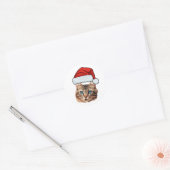 カスタム 猫の顔 写真 サンタ帽子 クリスマス ラウンドシール (封筒)