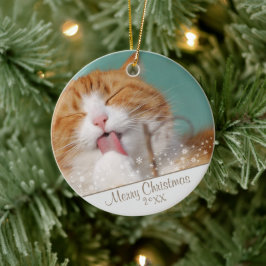 カスタム 猫 ペット 写真 クリスマス ホリデー キープ セラミックオーナメント