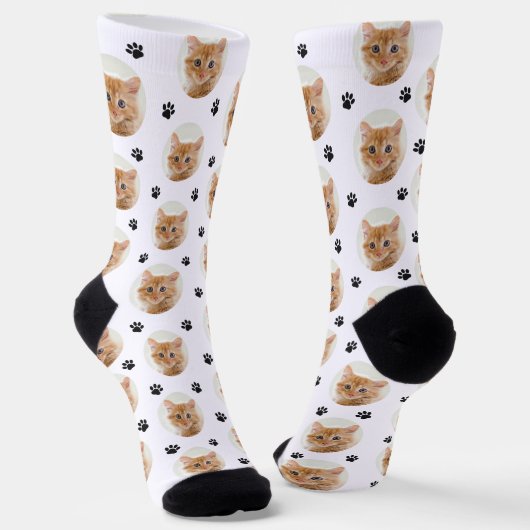 カスタム 猫 写真 肉球 プリント ソックス (傾斜あり)
