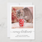 カスタム 猫 写真 Meowy Christmas 手書きスクリプト シーズンカード (正面)