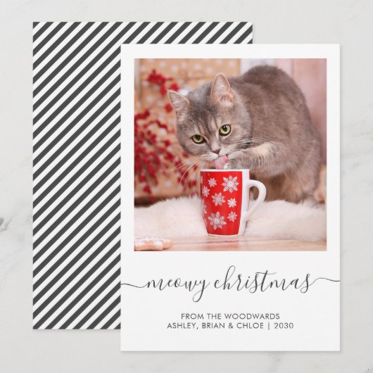 カスタム 猫 写真 Meowy Christmas 手書きスクリプト シーズンカード (正面/裏面)