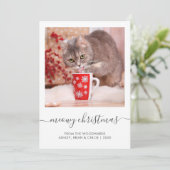 カスタム 猫 写真 Meowy Christmas 手書きスクリプト シーズンカード (スタンド正面)