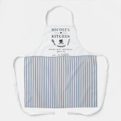 カスタム、白と青のストライプ、ファームハウスキッチン エプロン (正面)