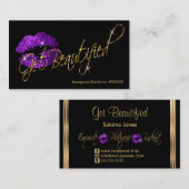 カスタム – 紫のグリッターと金ゴールド唇 名刺 (正面/裏面)
