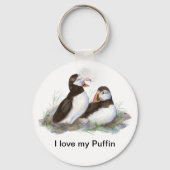 カスタム「自分のパフィンが大好き」、かわいい水色のパフィン キーホルダー (正面)