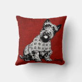 カスタム。 赤い背景のScotty犬、 クッション (裏面)