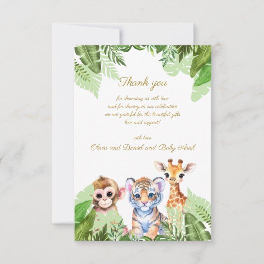 カスタム 赤ちゃんサルとトラとキリン ありがとう サンキューカード (正面)