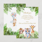 カスタム 赤ちゃんサルとトラとキリン ありがとう サンキューカード (正面/裏面)