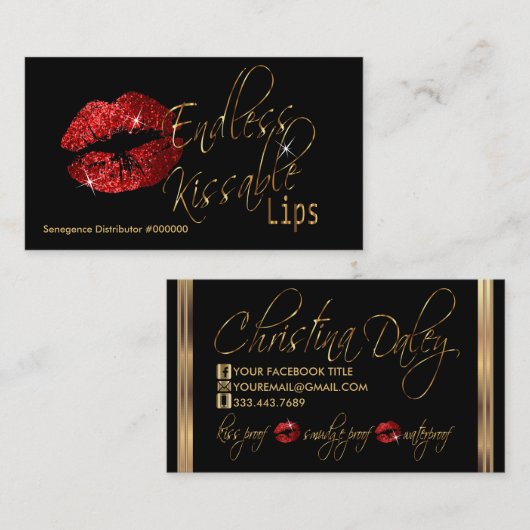 カスタム – 赤グリッターと金ゴールド 名刺 (正面/裏面)