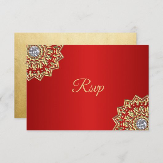 カスタム 赤 ゴールド インド マンダラ RSVP ウェディング 招待状 (正面/裏面)
