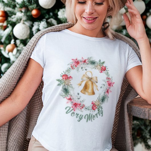 カスタム 赤 ポインセチア 雪の結晶 クリスマス リース Tシャツ