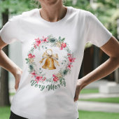 カスタム 赤 ポインセチア 雪の結晶 クリスマス リース Tシャツ