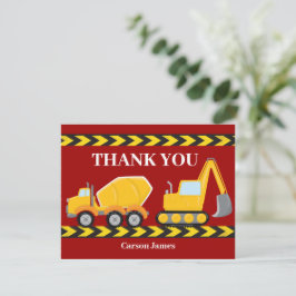 カスタム 赤 建設トラック 男の子の誕生日パーティー サンキューカード