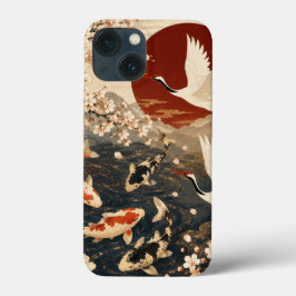 カスタム 高級 和風 鯉 と 鶴 のアート iPhone 13 MINIケース