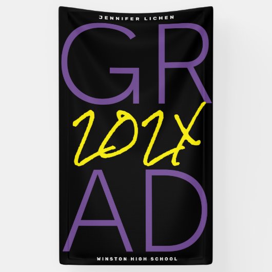 カスタム |黒い黄色の紫色の白 |大学 横断幕 (縦)