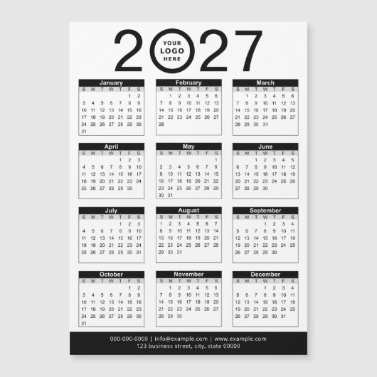 カスタム 黒 白 2027年 カレンダー & ビジネス ロゴ (正面)