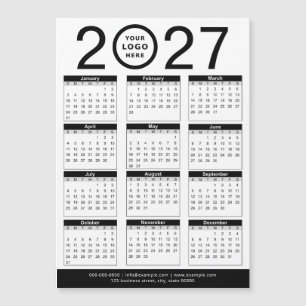 カスタム 黒 白 2027年 カレンダー & ビジネス ロゴ