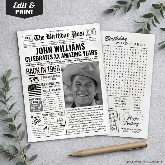 カスタム 1966年当時の新聞 誕生日カード トレンド シーズンカード