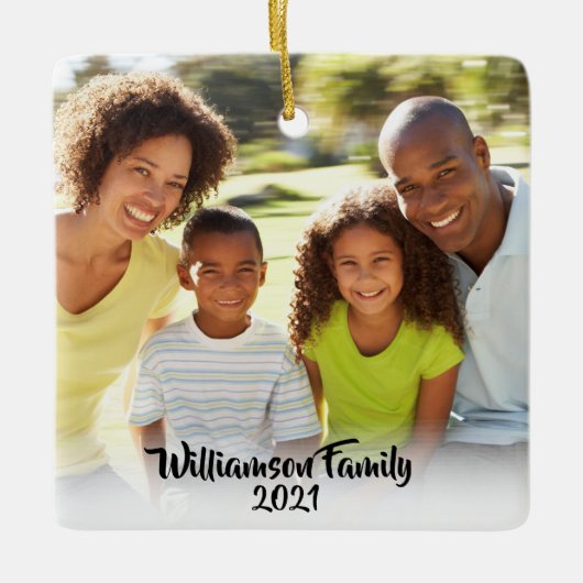 カスタム 2枚の写真(両面)ファミリ写真(黒) セラミックオーナメント (正面)