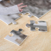 カスタム/3つの写真のコラージュの青緑のボーダー ジグソーパズル (側面)