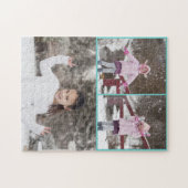 カスタム/3つの写真のコラージュの青緑のボーダー ジグソーパズル (横)