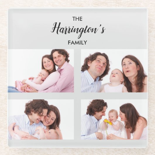 カスタム 4ファミリフォトコラージュ長方形フレーム ガラスコースター (正面)