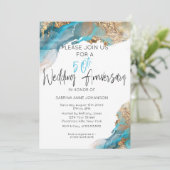 カスタム 50周年 W アニバーサリー ティールとゴールド アブストラクト 招待状 (スタンド正面)