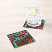 カスタム 70年代 レトロ ディスコ バースデー ブギ グルーヴィー スクエアペーパーコースター (インサイチュ)