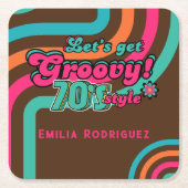 カスタム 70年代 レトロ ディスコ バースデー ブギ グルーヴィー スクエアペーパーコースター (正面)