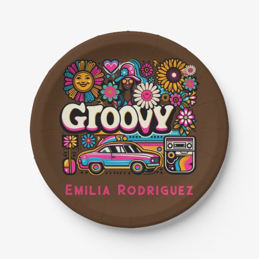 カスタム 70年代 レトロ ディスコ バースデー ブギ― グルーヴィー ペーパープレート (正面)