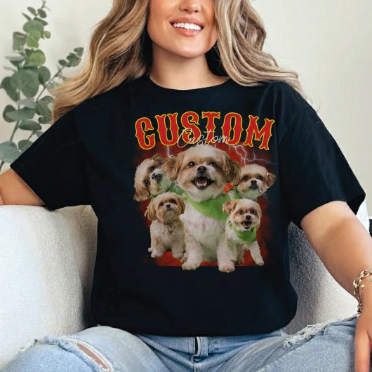 カスタム 90年代風 ブートレグ ペット写真 ヴィンテージ Tシャツ