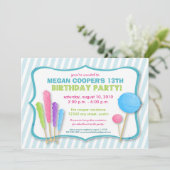 :カスタム:Candy Shoppe Birthday Party招待状（青） 招待状 (スタンド正面)