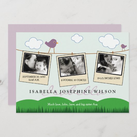 : カスタム: Clotheslineの誕生の発表 案内状 (正面/裏面)