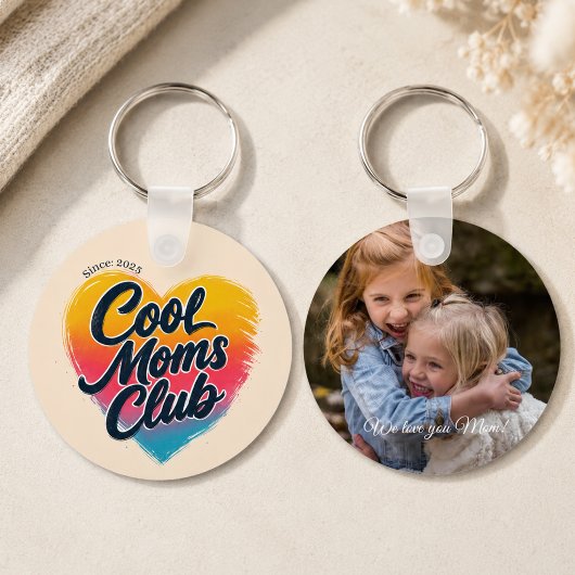 カスタム "Cool Moms Club" ハートの写真 キーホルダー
