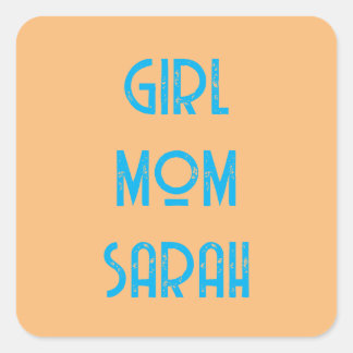 カスタム GIRL MOM BABY SHOWER ピーチ色紙皿 スクエアシール