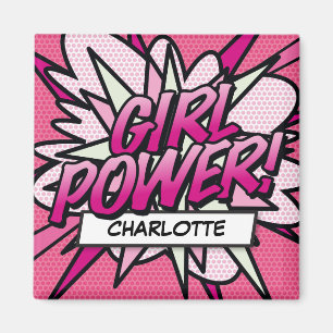 カスタム GIRL POWER コミック風 ピンク マグネット