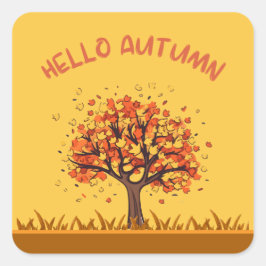 カスタム "Hello Autumn" カラフルな紅葉 スクエアシール