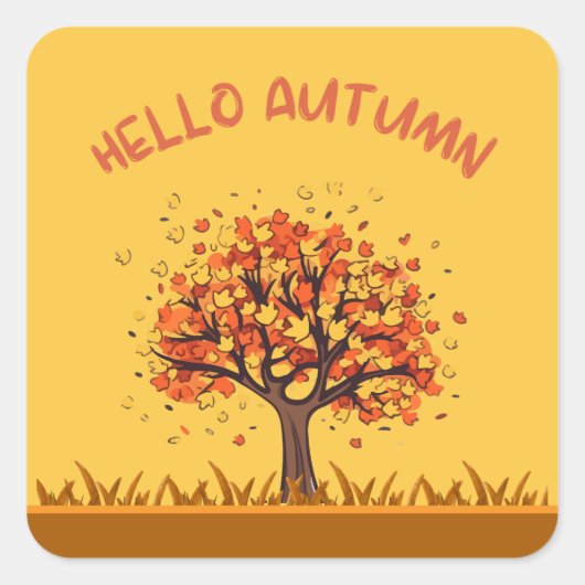 カスタム "Hello Autumn" カラフルな紅葉 スクエアシール (正面)